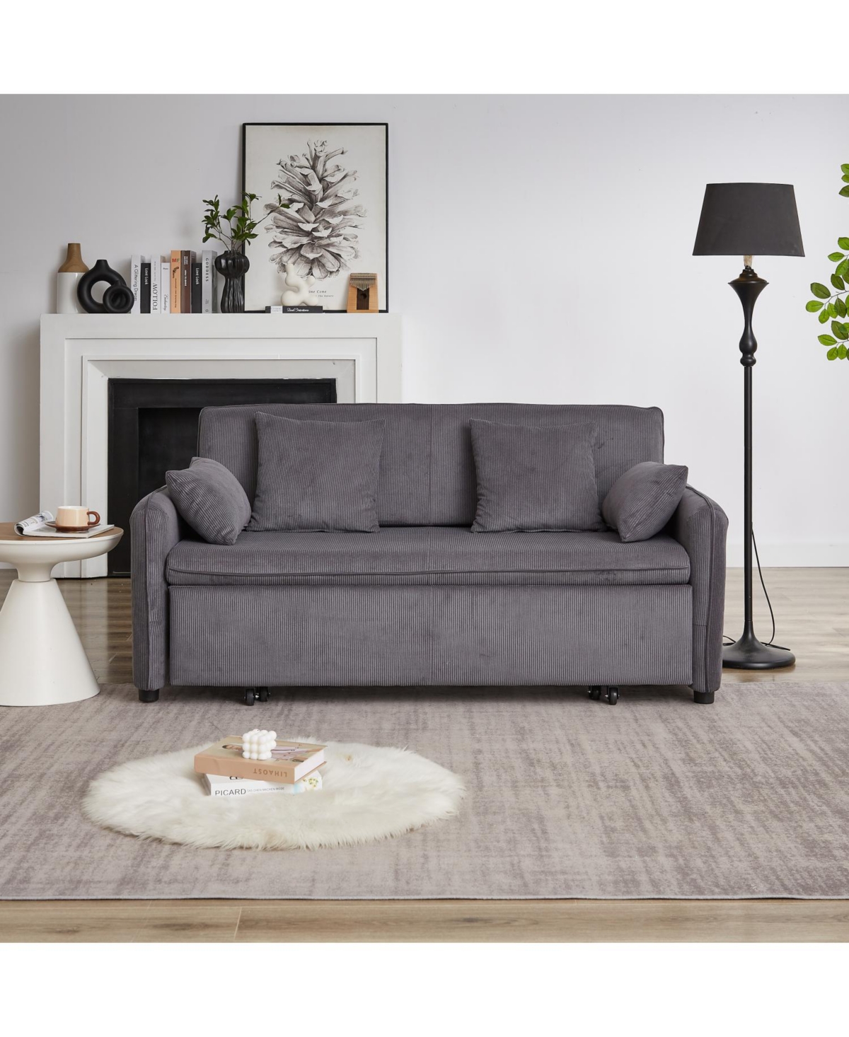 Streamdale Furniture 66" Sleeper Sofa Bed - Pullout, Pillows, Pockets - Grey