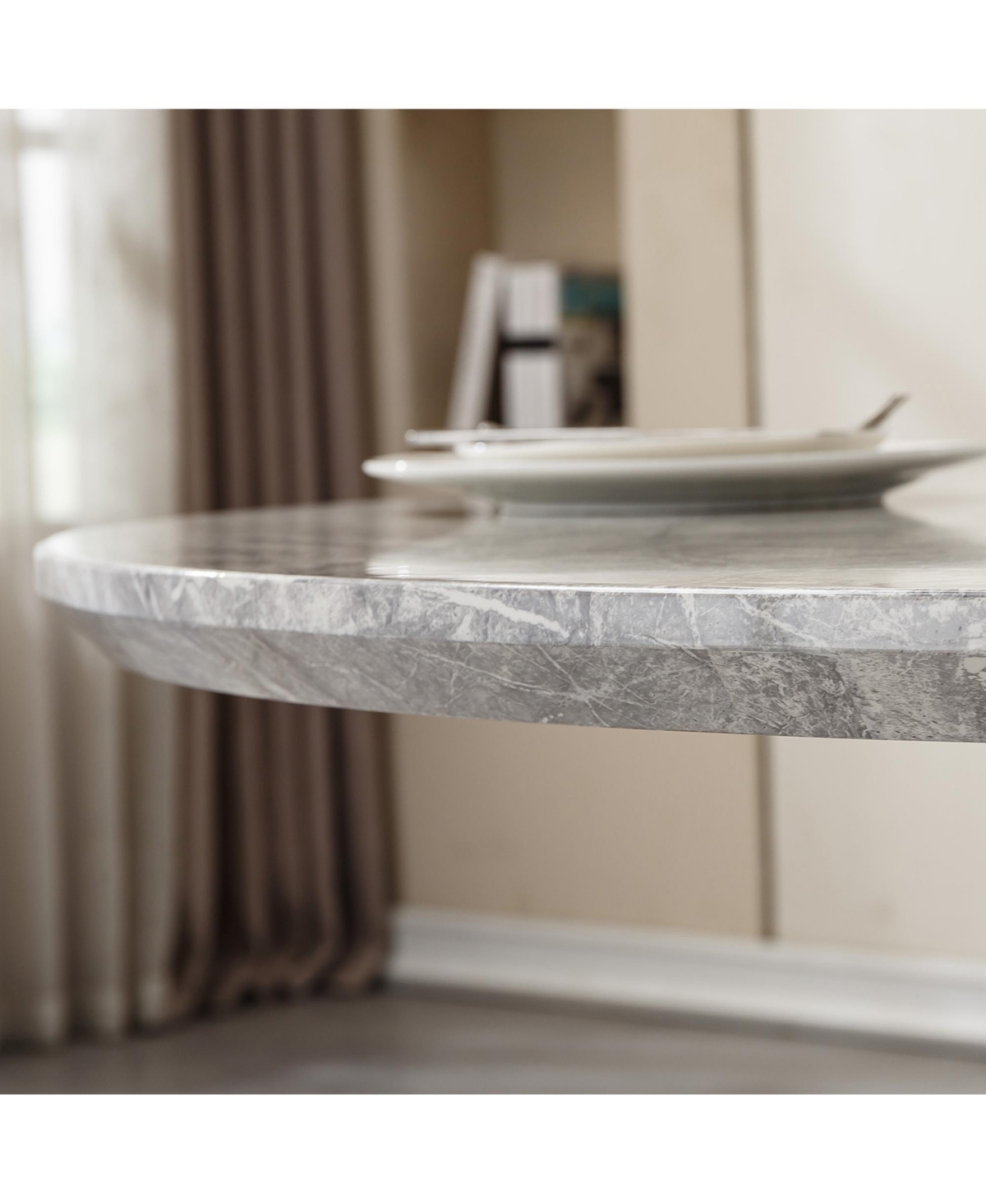 Streamdale Furniture 47" Round Faux Marble Dining Table, Gold Base