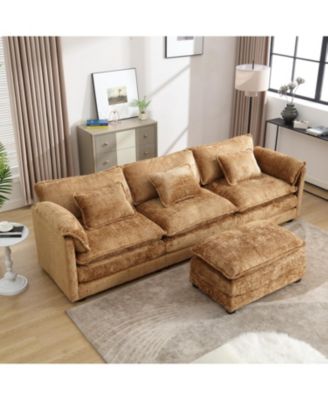 Oversized Sectional Cloud Couch, Modern Chenille L Shape, Ottoman & Memory Foam