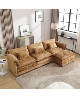 Oversized Sectional Cloud Couch, Modern Chenille L Shape, Ottoman & Memory Foam