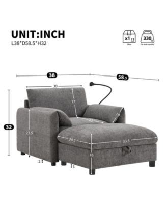 Sofa w/ Storage Ottoman, USB, Phone Holder, Pockets, Wide Chaise, Chenille