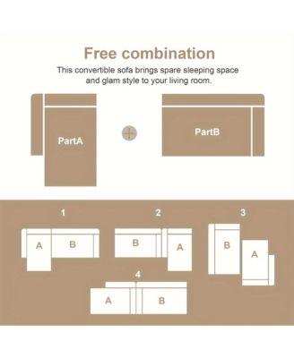 99" Modular Sectional Sofa Set, Modern Minimalist Couch, Sleeper, Grey