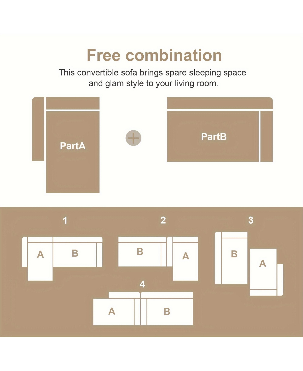 Streamdale Furniture 99" Modular Sectional Sofa Set, Modern Minimalist Couch, Sleeper, Grey