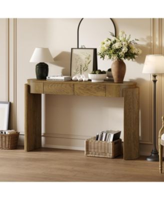 Fluted Console Table with Drawers - Natural Pine