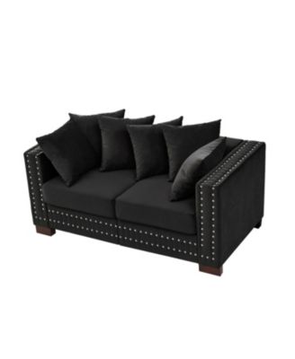  Modern Velvet Loveseat Sofa - Black