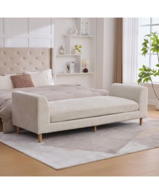End of Bed Bench with Armrests & Bolsters - Beige