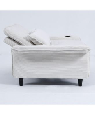  Beige Striped Sofa Bed - Adjustable Arms & Back - 65.74-inch