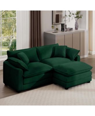 Corduroy Two-Seater Sofa with Ottoman