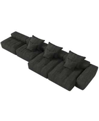 Modern Oversized Chenille Sectional Sofa with 6 Pillows, Black