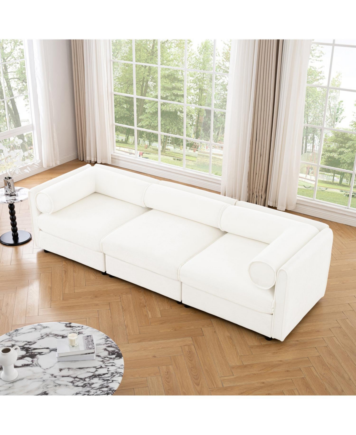Streamdale Furniture Chenille Sofa with Storage, Cylindrical Back & Arms