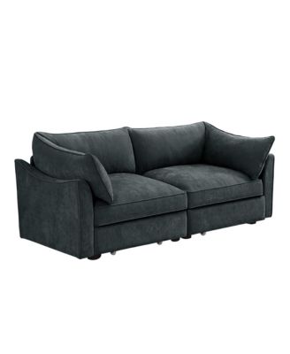 2-Seater Sofa w/ Pull-Out Storage, Crescent Arms, Chenille Gray