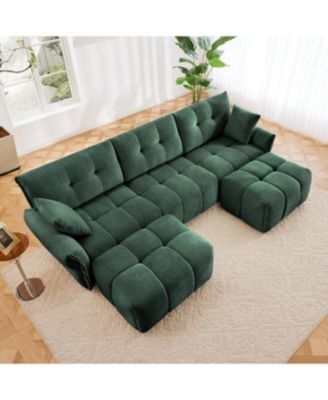 Chenille 3-Seater Sofa Set with Ottoman & Pillows
