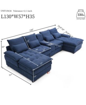 130" U-Shaped Sofa with Console, Cupholders, Sleeper & Chaise (Blue)