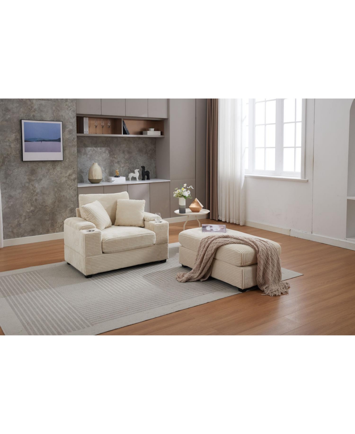 Streamdale Furniture Streamdale Corduroy Chaise Lounge Sofa w/ Ottoman