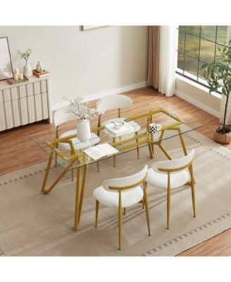 70.9" Rectangular Glass Dining Table - Gold Legs, Seats 1-8