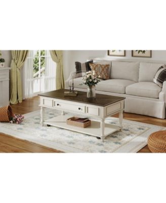 Streamdale Farmhouse Coffee Table - Drawer, Wheels, Solid Wood Legs