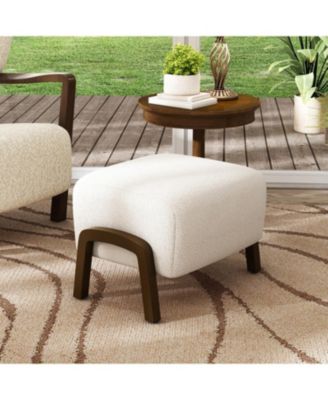 Upholstered Ottoman, Wooden Legs, Boucle