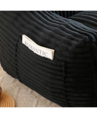 Giant Plush Bean Bag Chair w/ Footstool - Comfy Black Lounge Sofa
