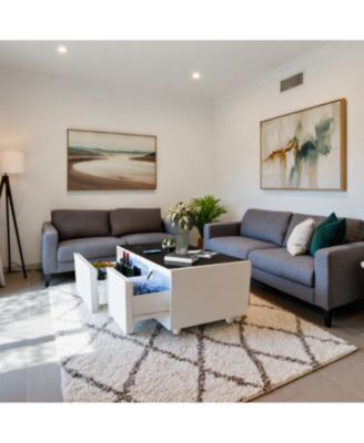 Smart Coffee Table Fridge/Freezer, Bluetooth, Wireless Charge, USB, Light - White