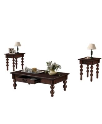 Streamdale Solid Wood Coffee Table Set of 3 w/ Drawer - Vintage Style (Espresso