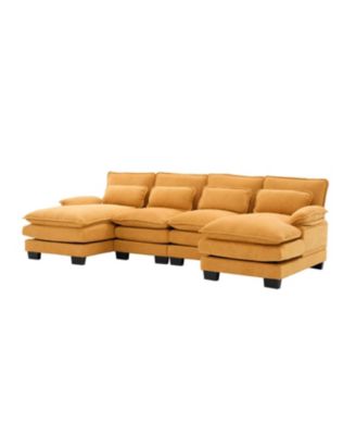 U Shaped Cloud Couch, 110" Chenille Sectional Sofa with Double Chaise