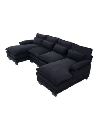 U Shaped Cloud Couch, 110" Chenille Sectional Sofa with Double Chaise