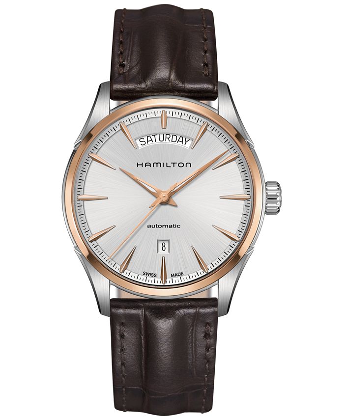Hamilton Men's Swiss Automatic Jazzmaster Brown Leather Strap Watch ...