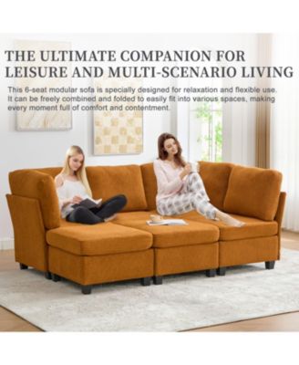 Modular Sectional Sofa- Convertible 6-Seat Couch with Chaise & Ottoman