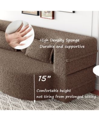 Teddy Fabric Foam Sleeper Sofa Bed with 2 Pillows - Brown