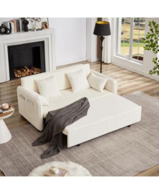 66" Sleeper Sofa Bed 3-in-1 Pullout, Corduroy, Beige