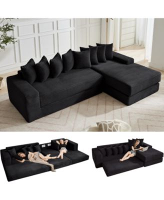 Streamdale Oversize Cloud Sectional Sofa Bed, L-Shape, 8 Pillows, Corduroy, Black (Right Facing)