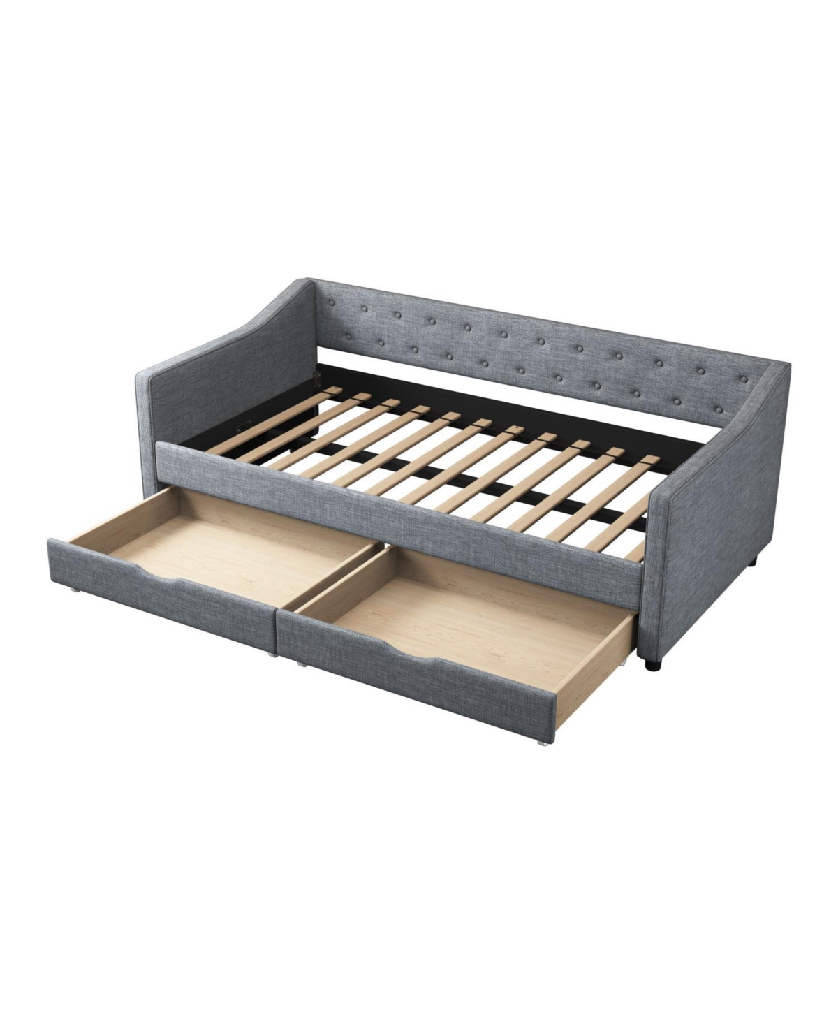 Streamdale Furniture Twin Daybed with Drawers, Tufted Sofa Bed - Light Grey