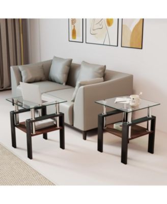 2 Modern Glass Tea/Coffee Tables - Transparent/Black