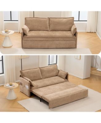 59.5" Chenille Sleeper Sofa Bed w/ Storage & USB Charging