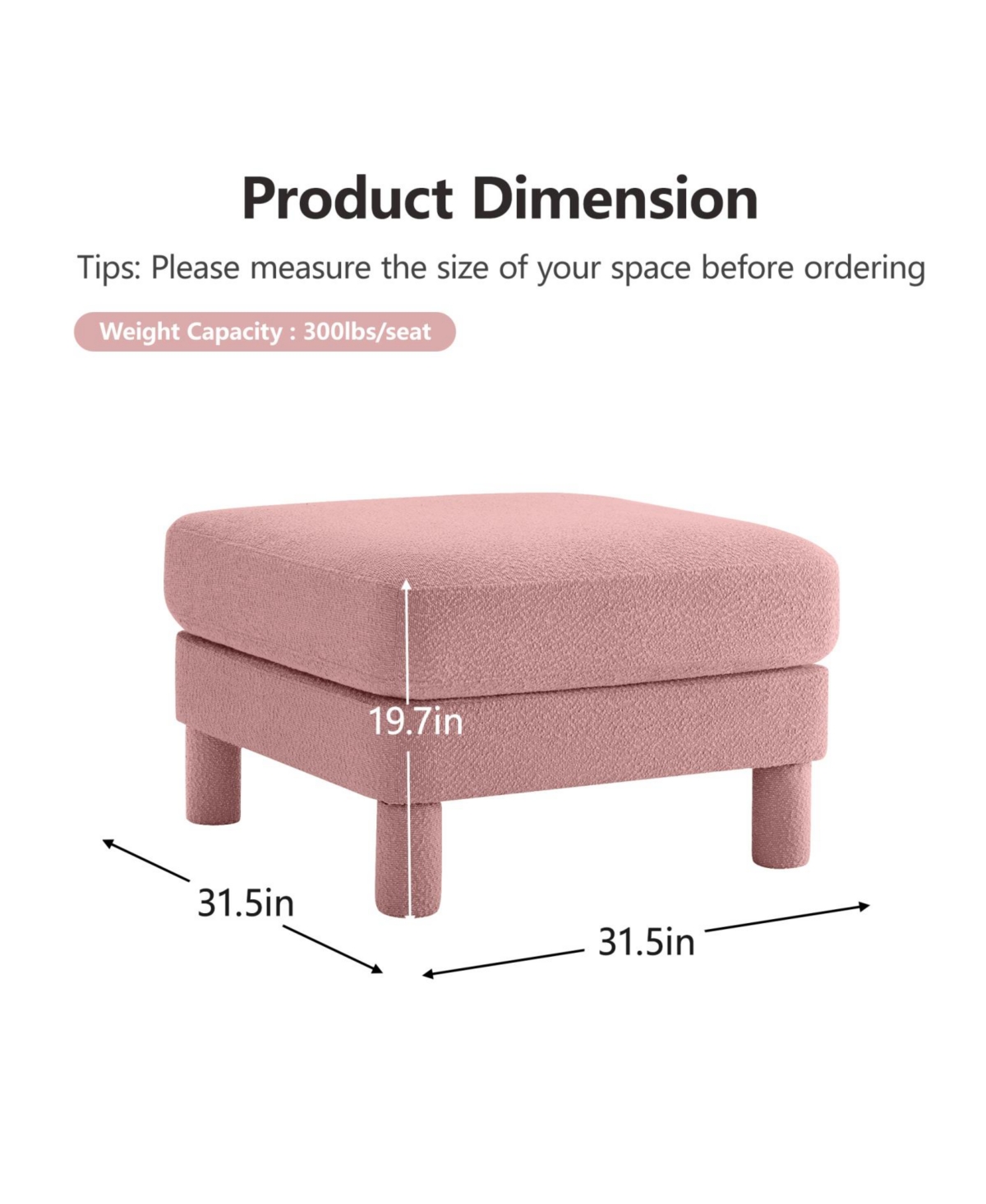 Streamdale Furniture Lucas Ottoman Polyester-Pink