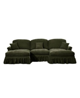 Comfy Modular U-Shape Chenille Sectional Sofa with Ottomans - Green