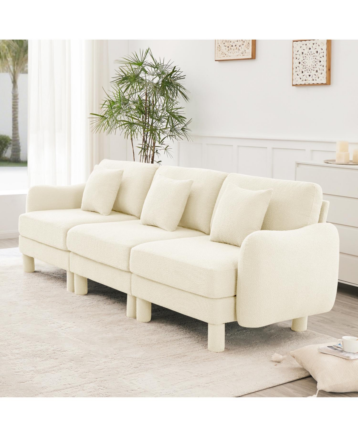 Streamdale Furniture Boucle 3-Seater Sofa with Shell Armrests