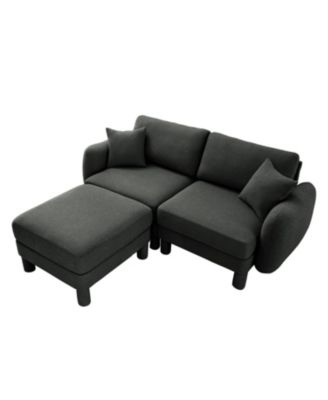 Boucle Loveseat Sofa with Ottoman & Shell Armrests