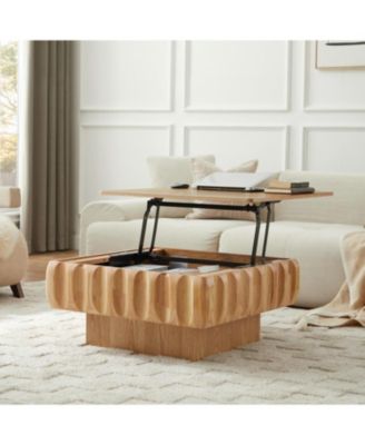 Square Lift-Top Coffee Table with Solid Wood Frame and Hidden Storage