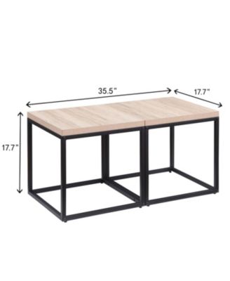 Oak End Table Set (2) - Wood & Metal Nightstand