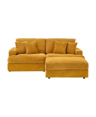 Orange Corduroy Sofa w/ Storage Leg & Pillows