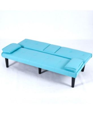 67" Blue PVC Sofa Bed - Foldable with Cup Holder