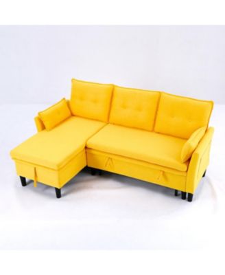  L-Shaped Sectional Sofa w/ Storage - Yellow Cotton-Linen
