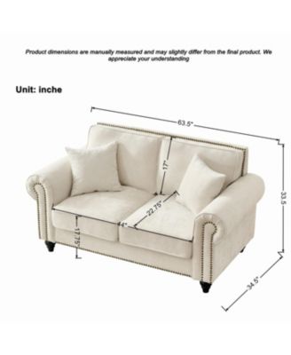 Streamdale Modern 3+2 Seater Chenille Sofa, Rolled Arms, Nailhead Trim - Beige