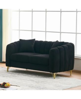 63" Chenille Loveseat Sofa - Modern Tufted Couch with Gold Legs