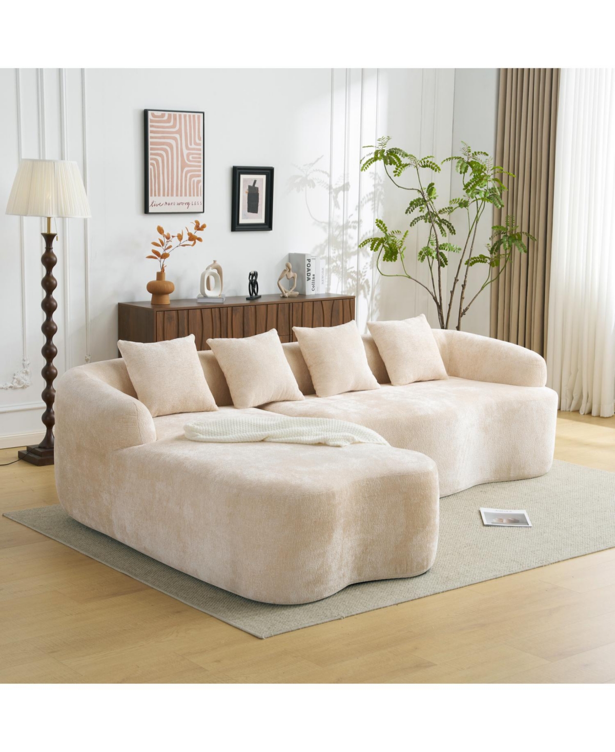 Streamdale Furniture Chenille L-Shape Sectional Sofa with Curved Chaise