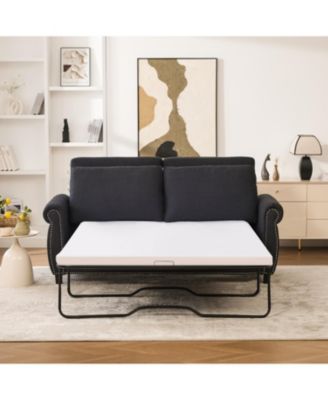 Sleeper Sofa Bed, Pull Out Couch, 2-Seater Linen Convertible Sofa, Dark Gray
