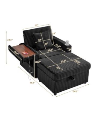 Fluffy Corduroy Lazy Sofa w/ Ottoman, Table & Storage