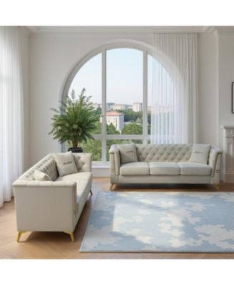 Cream Velvet Tufted Sofa Set - Modern Comfort & Style