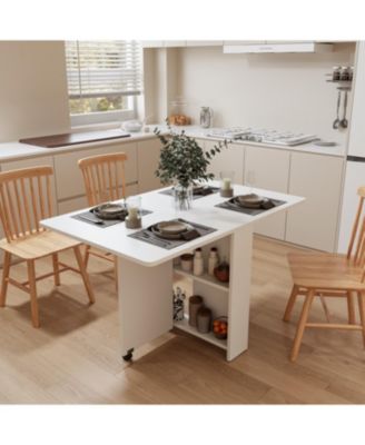 Foldable 51.18" white table for small families display or home use.